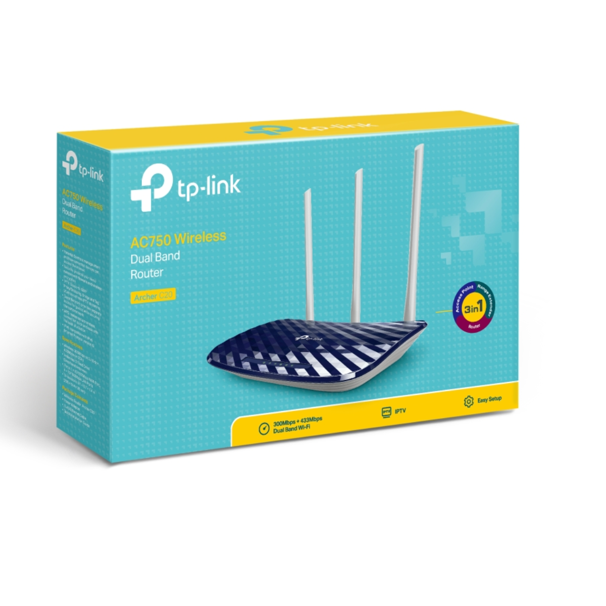 TP-Link Archer C20 AC750 Dual Band Wireless Router | Wi-Fi Speed Up To 433 Mbps/5 GHz + 300 Mbps/2.4 GHz, Supports Parental Control, Guest WiFi, Router |