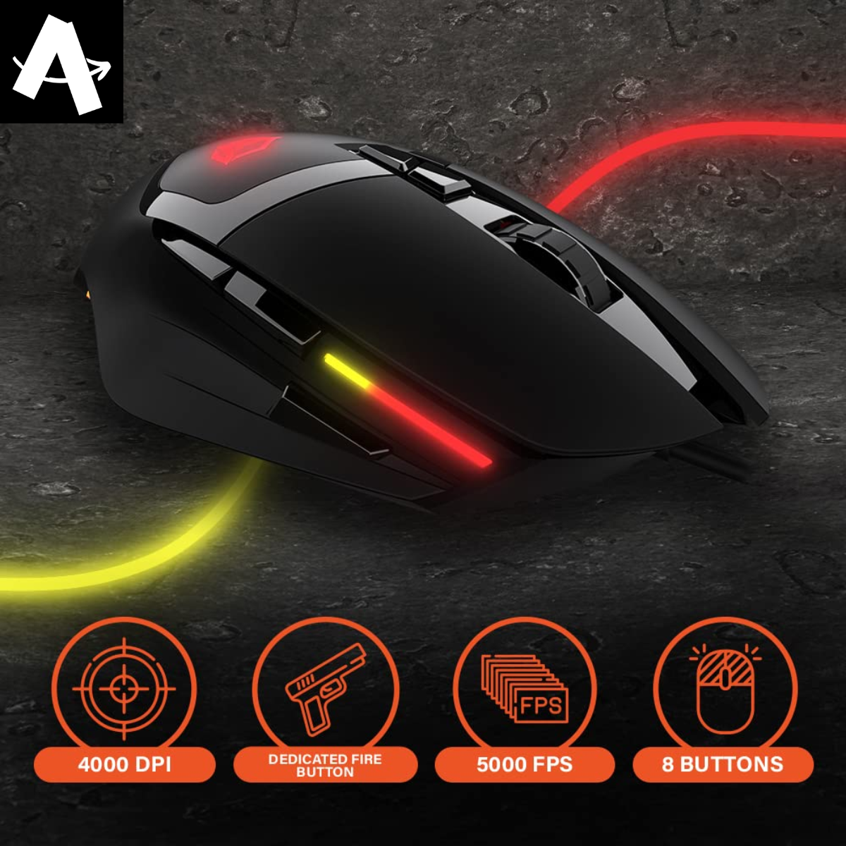 MEETION-G3325 Professional Wired Gaming Mouse | Up to 10000 DPI, 8 Programmable Buttons | 100 IPS Tracking Speed, Polling Rate 125-1000Hz MS, 5000 FPS | Aluminium Alloy Footpad | Compatible with PC/Mac |