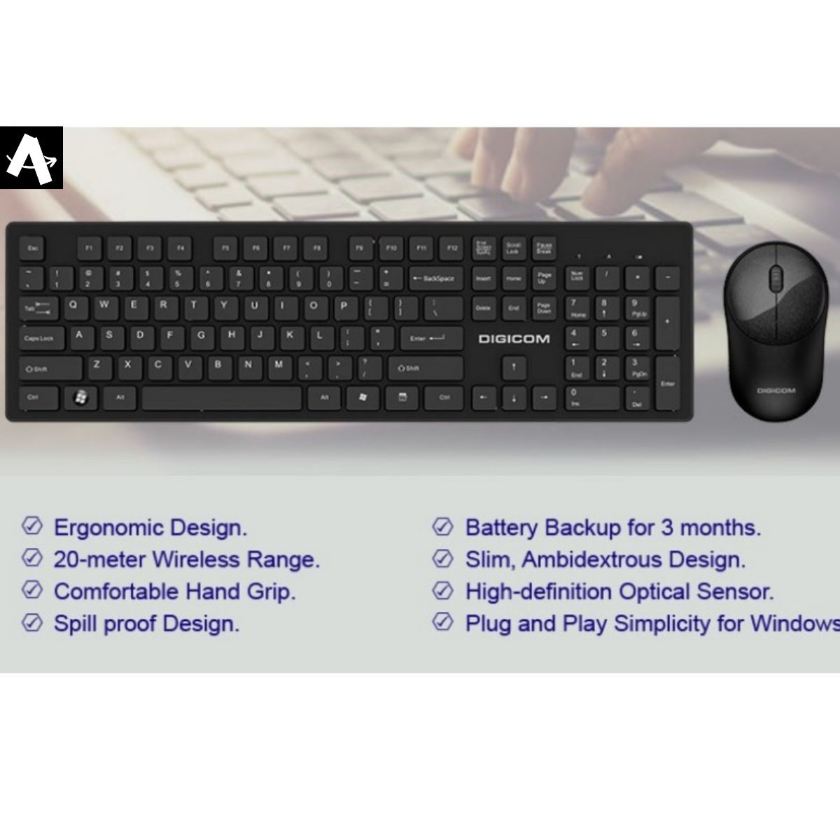 Digicom Wireless Keyboard + Mouse Combo | Dg-K80 (Black)